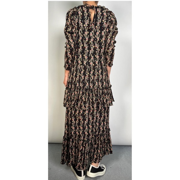 Zara Dresses & Skirts - ZARA Black Floral Print Tiered‎ Maxi Dress Puff Sleeve Ruffle High Neck